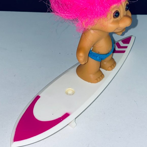 Russ Surfer Troll Dude Doll Pink Hair Blue Swim Trunks Surfboard - Picture 3 of 4